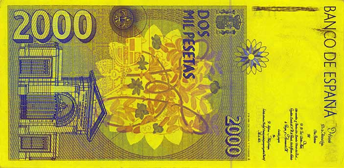 Hrbtna stran bankovca za 2.000 pezet